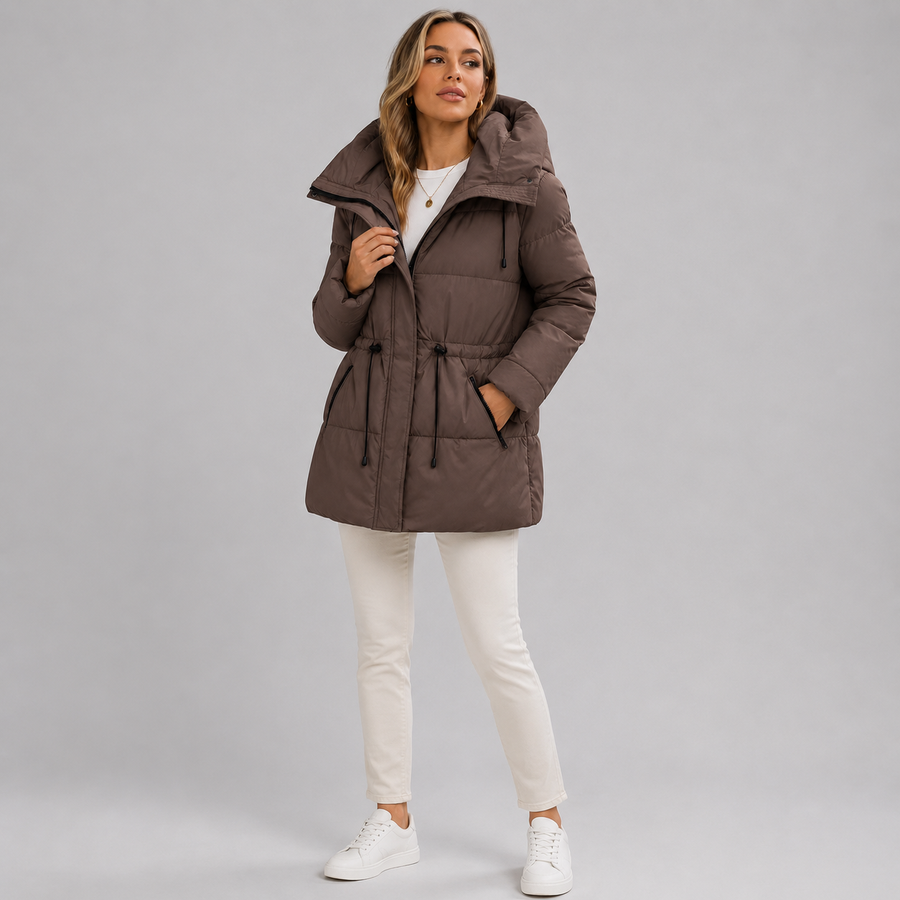 Women's padded hooded mid-length parka jacket