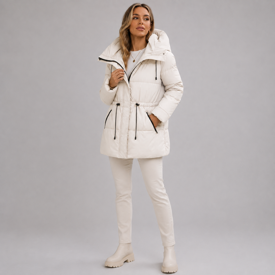 Women's padded hooded mid-length parka jacket