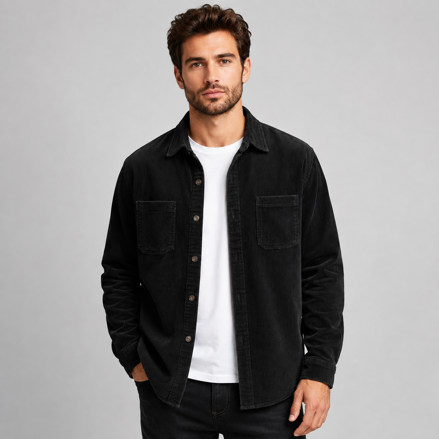 Men's lapel collar corduroy overshirt with chest pockets