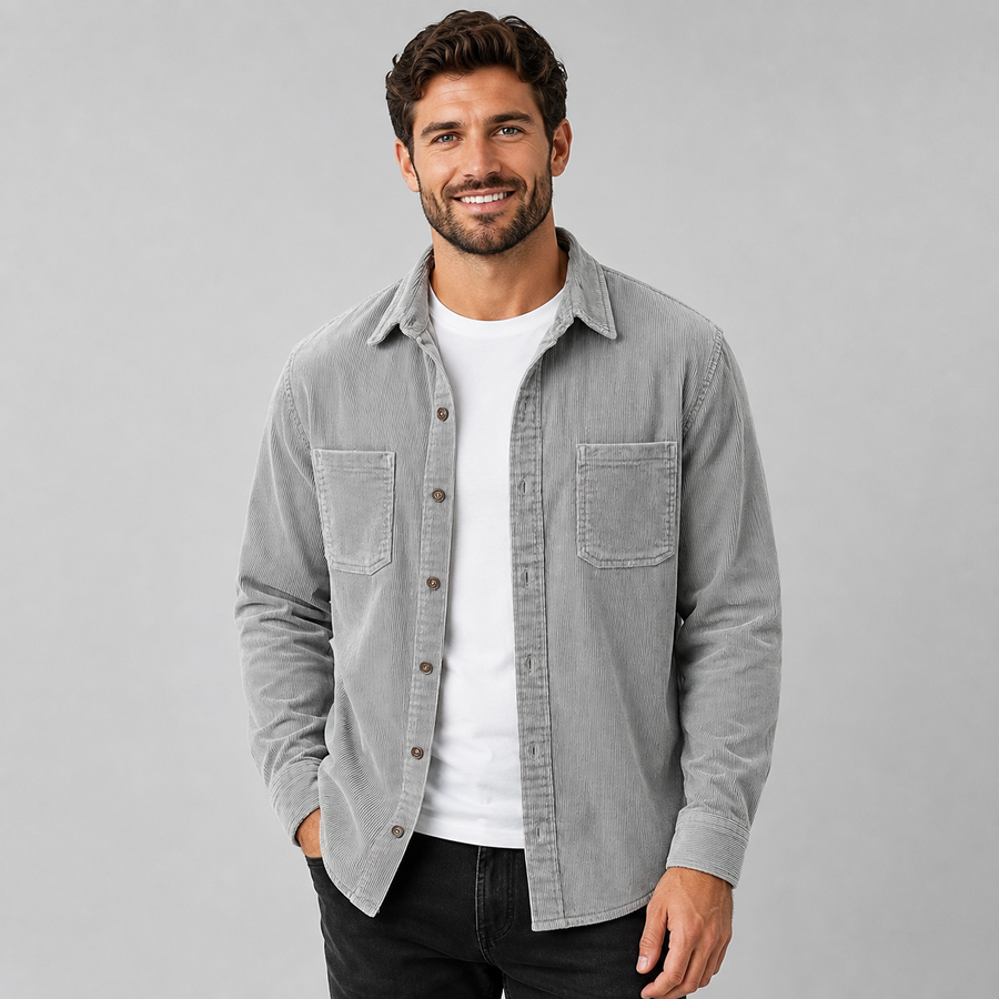 Men's lapel collar corduroy overshirt with chest pockets