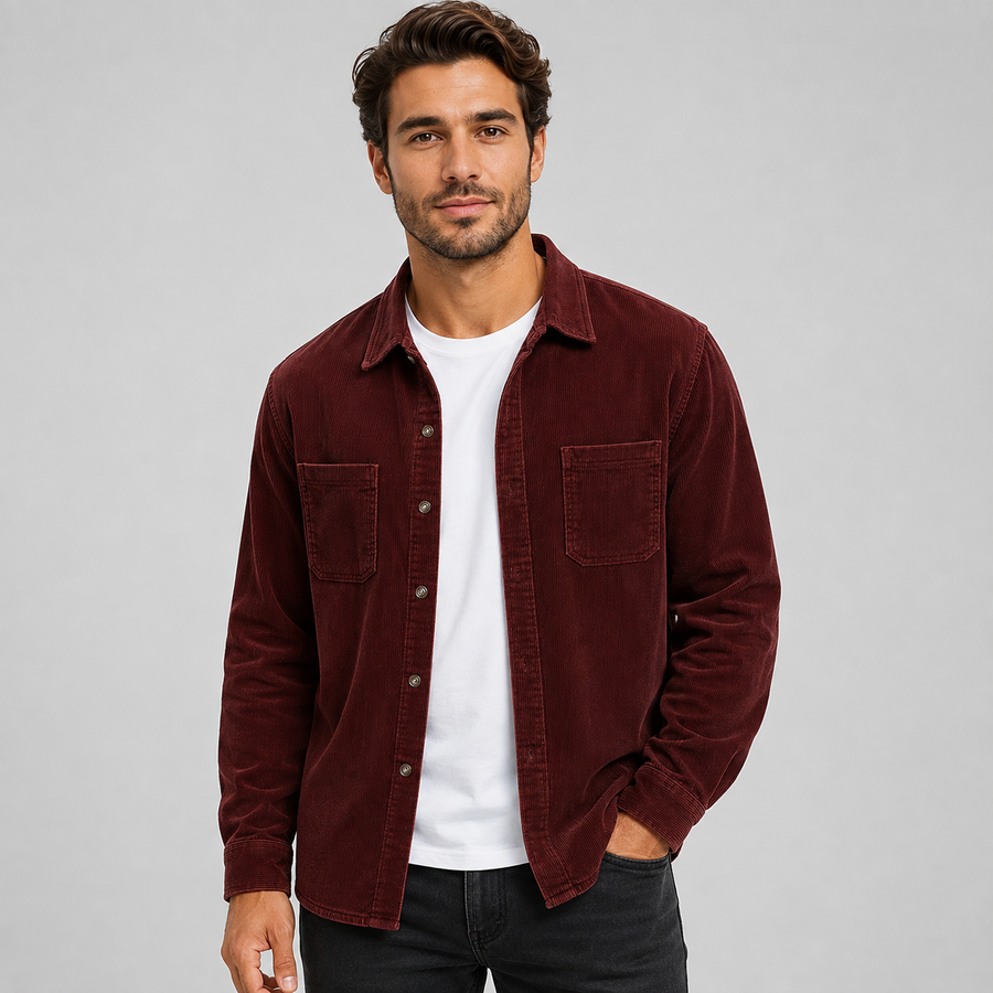 Men's lapel collar corduroy overshirt with chest pockets