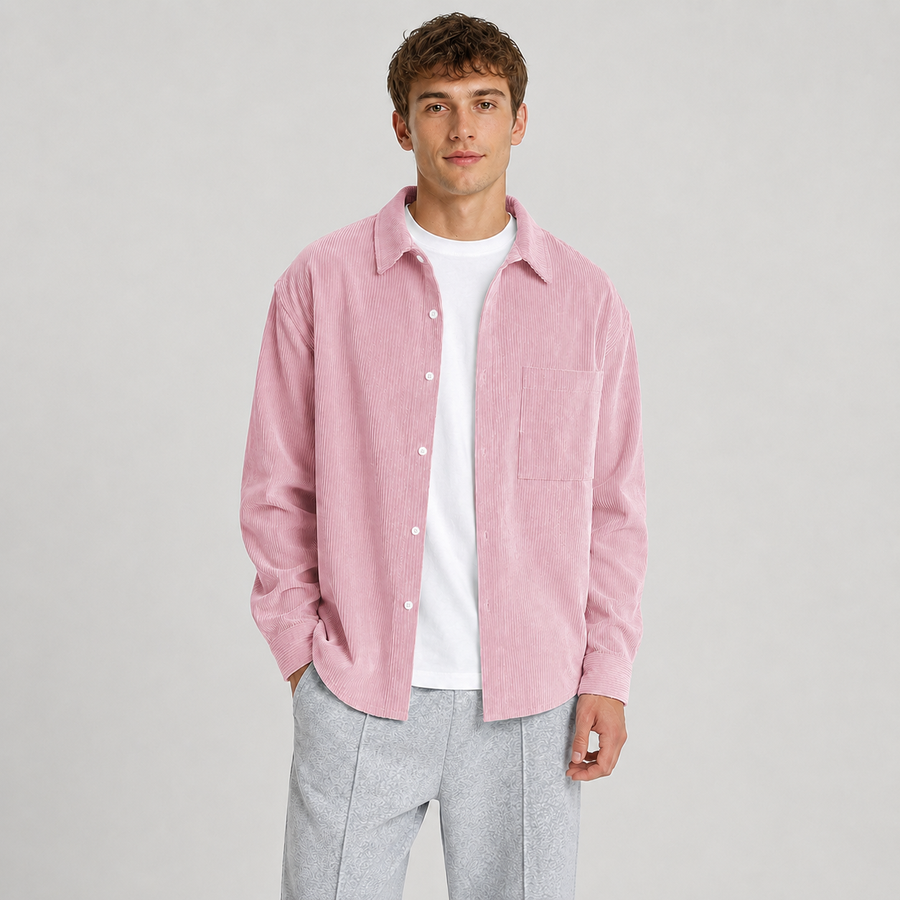 Men's loose fit notched collar overshirt