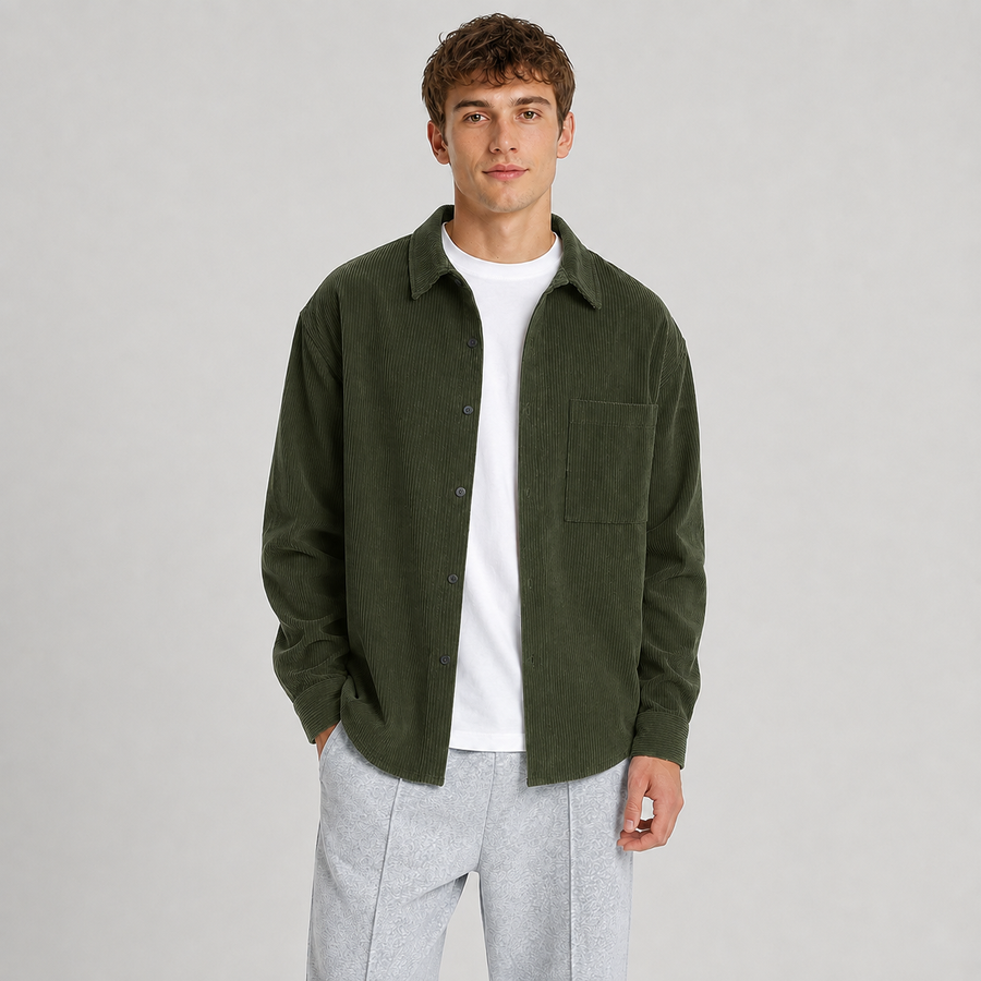 Men's loose fit notched collar overshirt