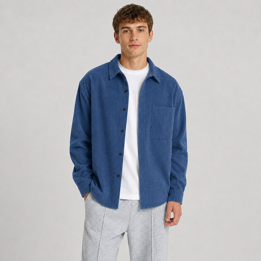 Men's loose fit notched collar overshirt