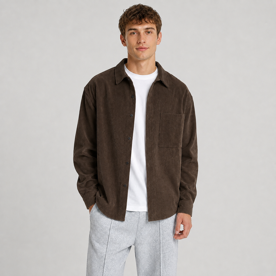 Men's loose fit notched collar overshirt