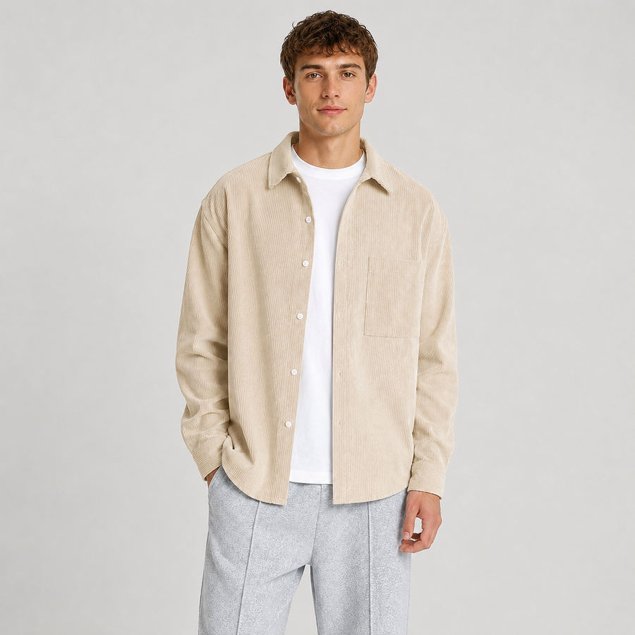 Men's loose fit notched collar overshirt