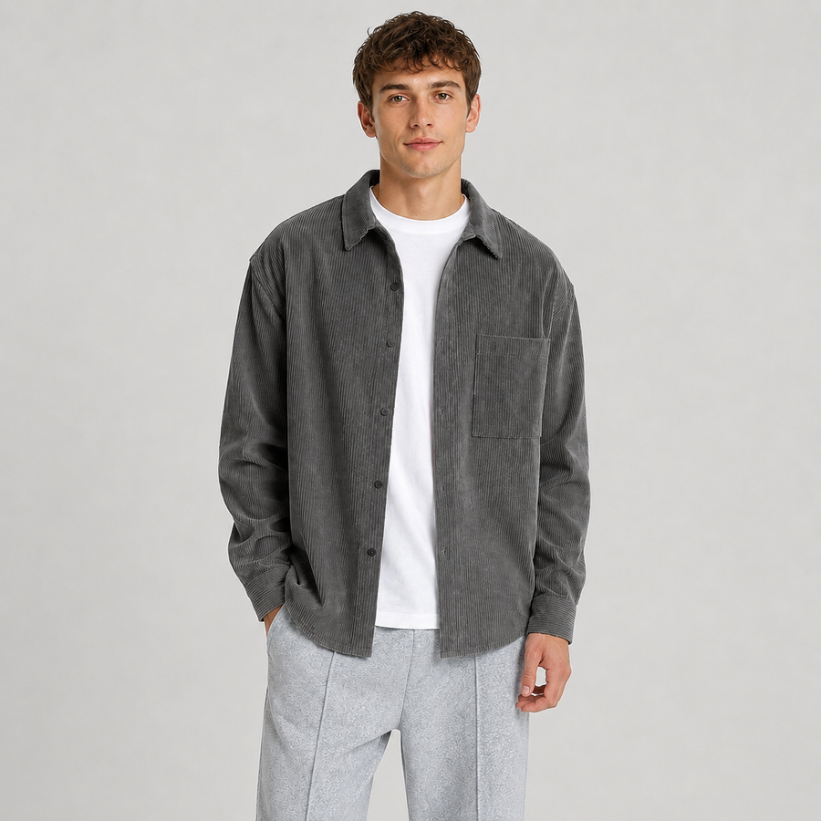 Men's loose fit notched collar overshirt