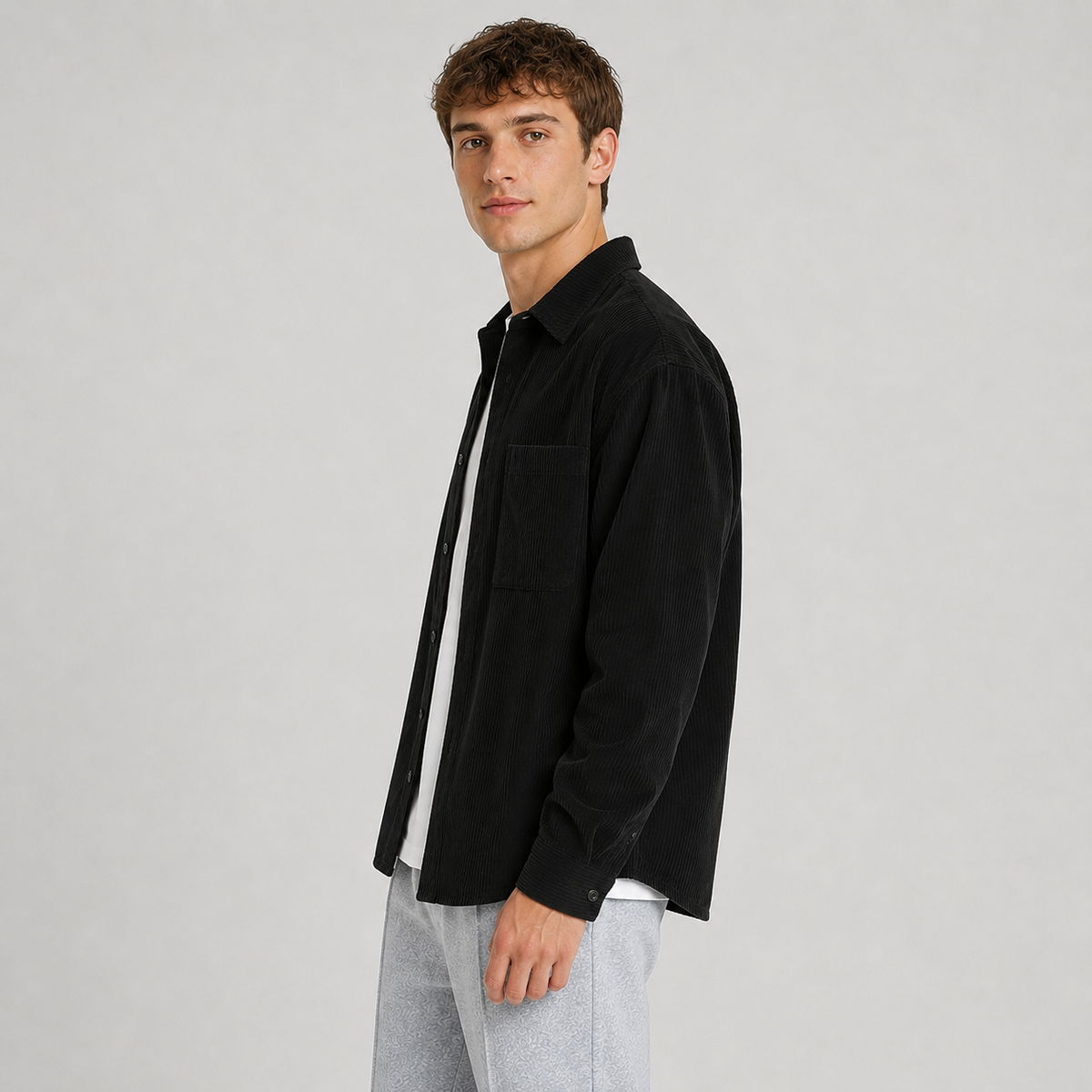 Men's loose fit notched collar overshirt