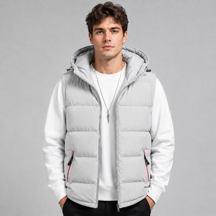 Men's straight-cut hooded padded gilet