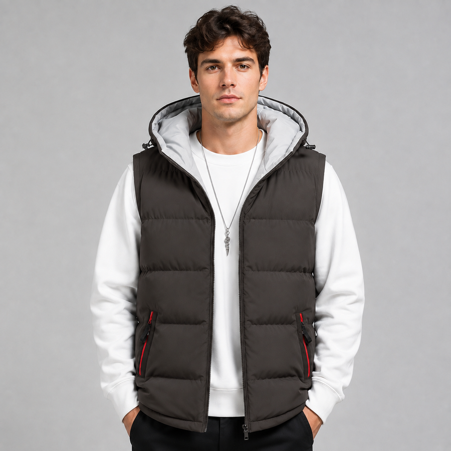 Men's straight-cut hooded padded gilet