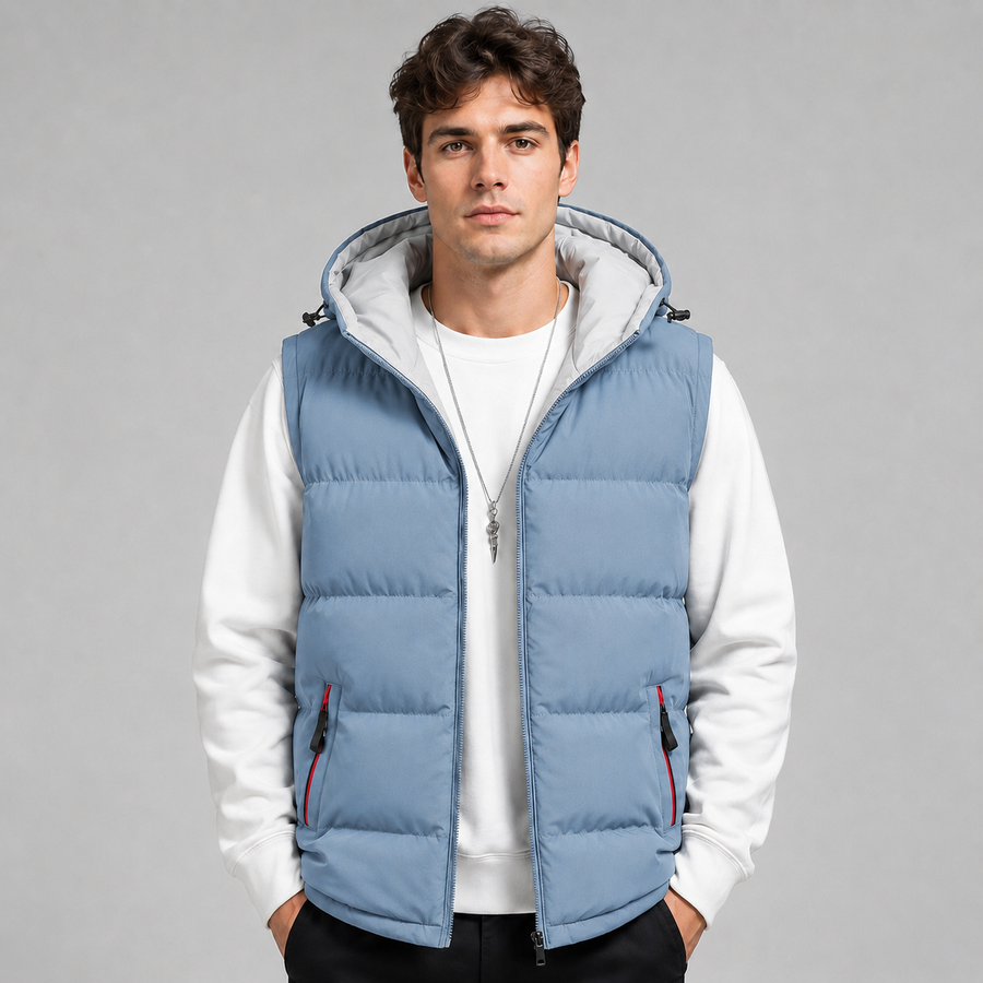 Men's straight-cut hooded padded gilet