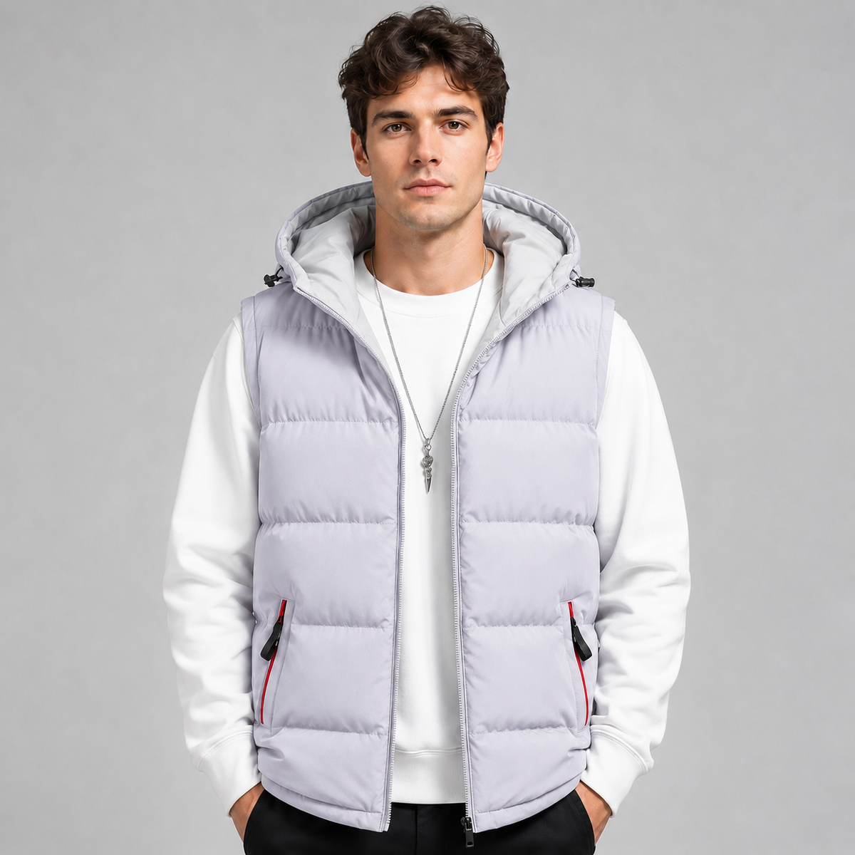 Men's straight-cut hooded padded gilet