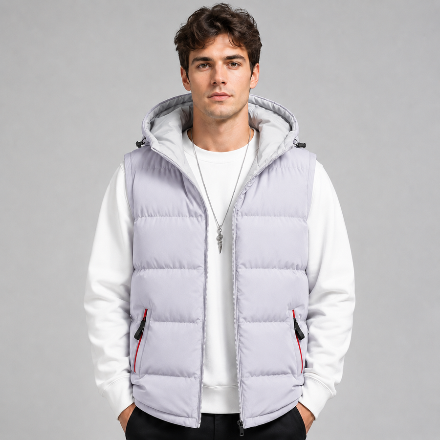 Men's straight-cut hooded padded gilet