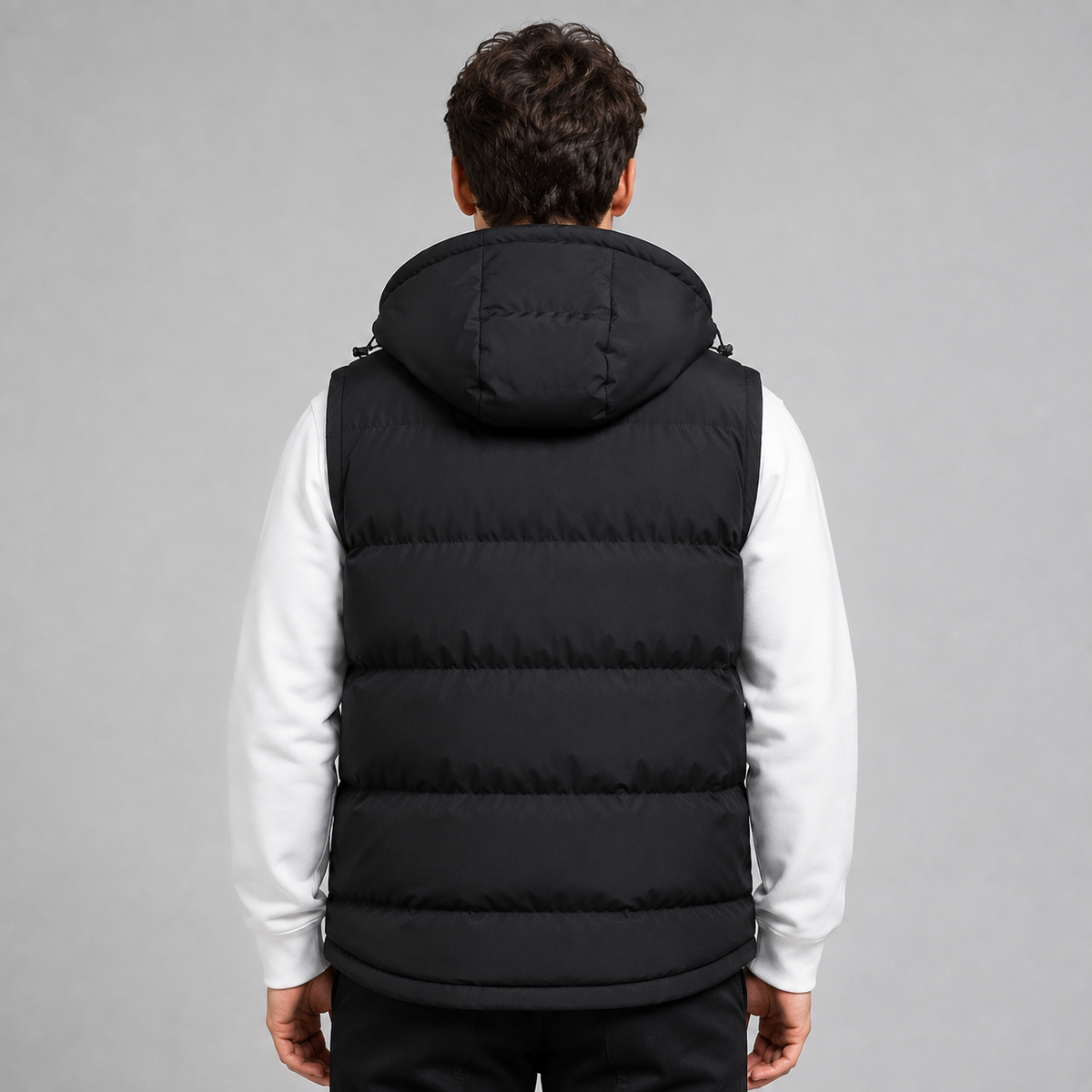 Men's straight-cut hooded padded gilet