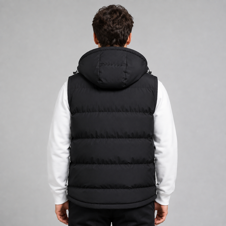 Men's straight-cut hooded padded gilet