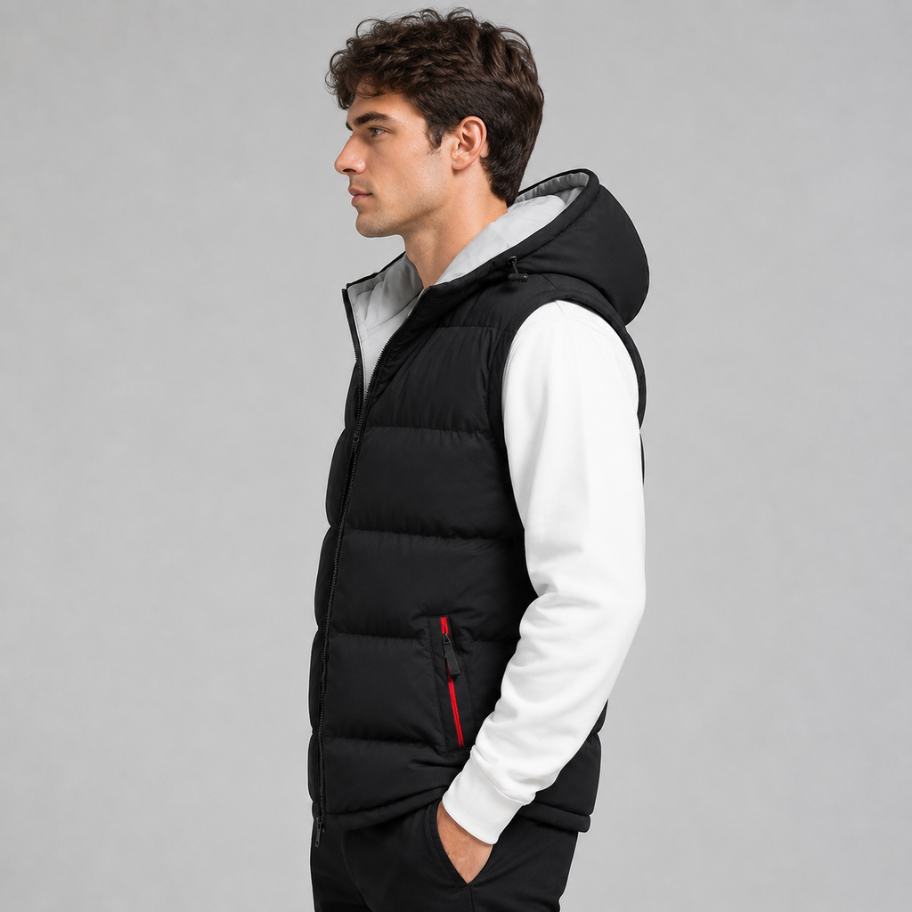 Men's straight-cut hooded padded gilet
