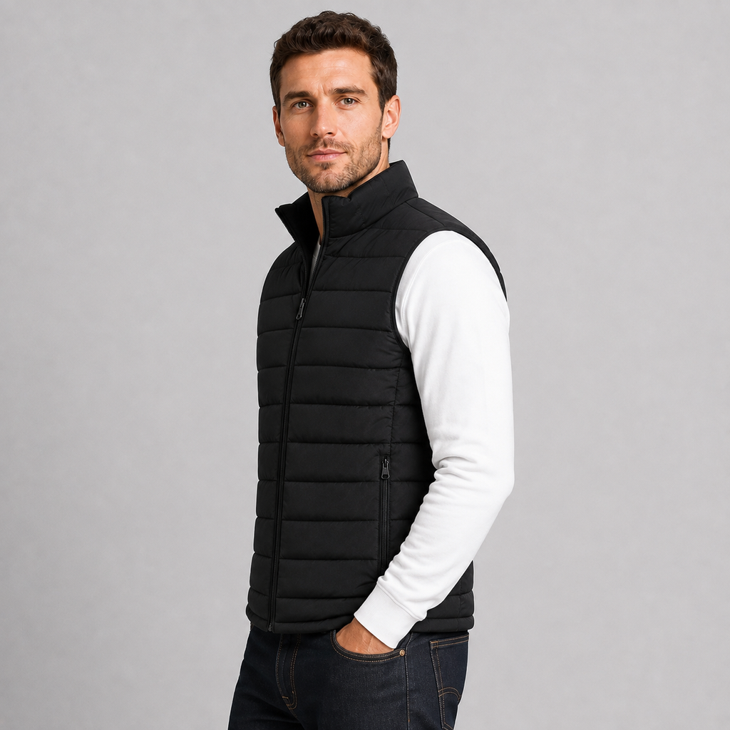 Men's lightweight stand collar zip-up gilet