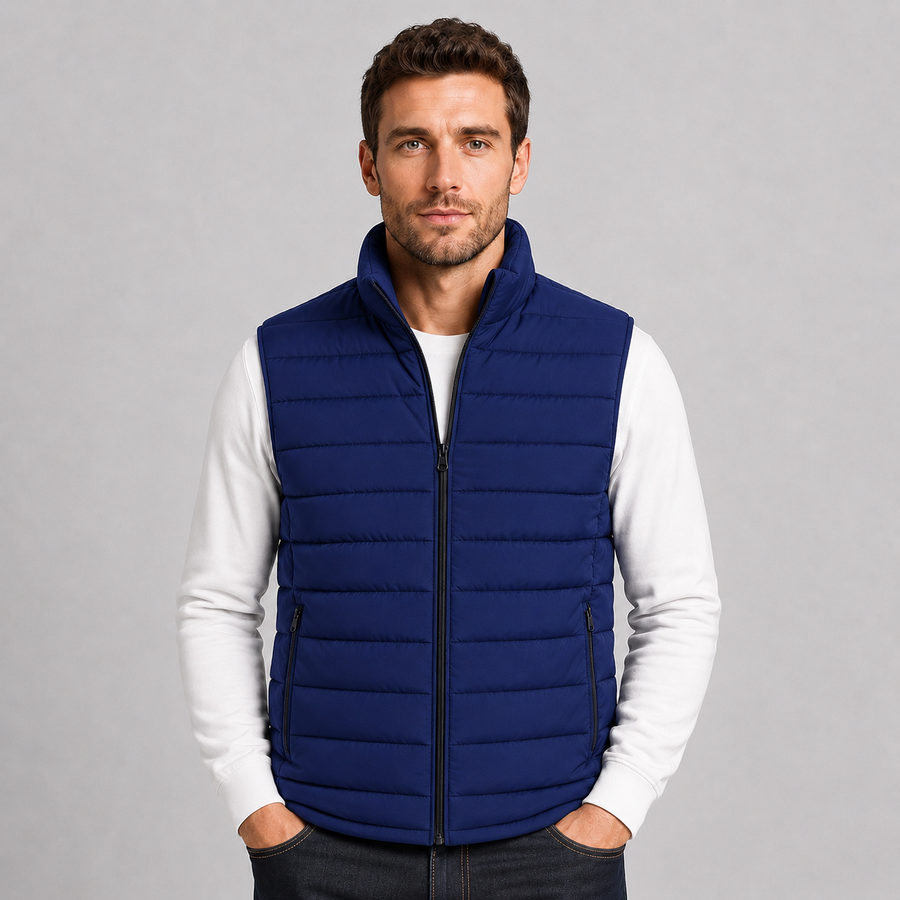 Men's lightweight stand collar zip-up gilet
