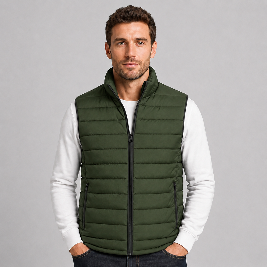 Men's lightweight stand collar zip-up gilet