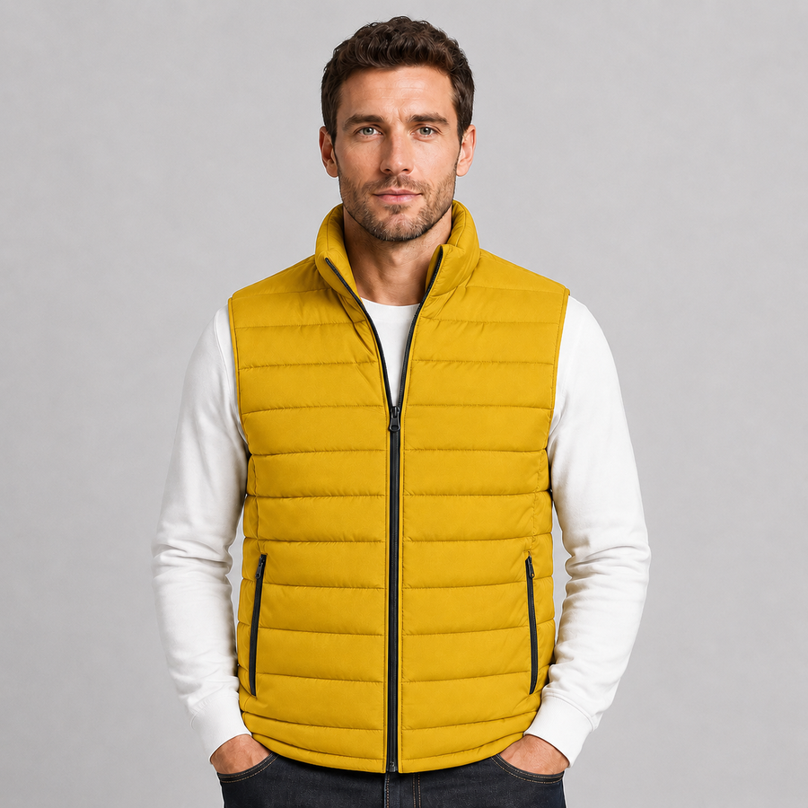 Men's lightweight stand collar zip-up gilet