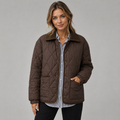 Women's cropped check quilted jacket with contrast collar