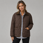Women's cropped check quilted jacket with contrast collar