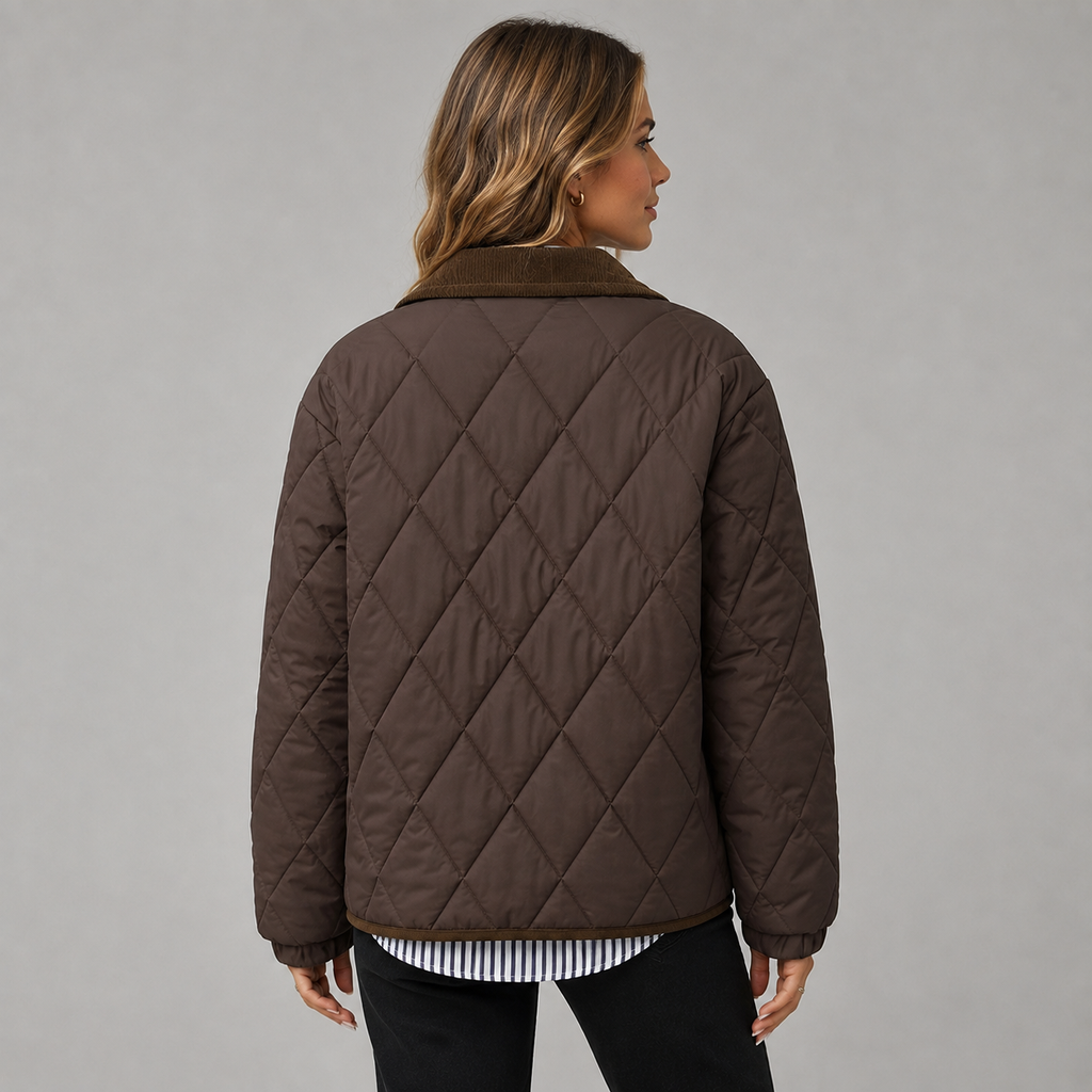 Women's cropped check quilted jacket with contrast collar