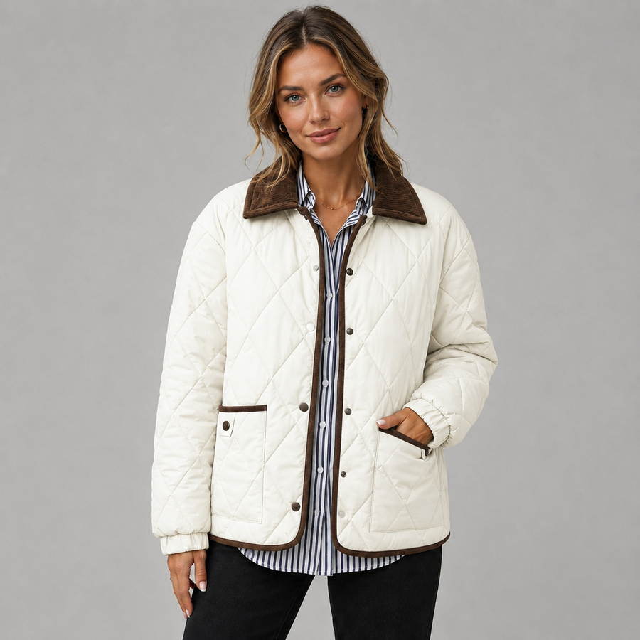 Women's cropped check quilted jacket with contrast collar