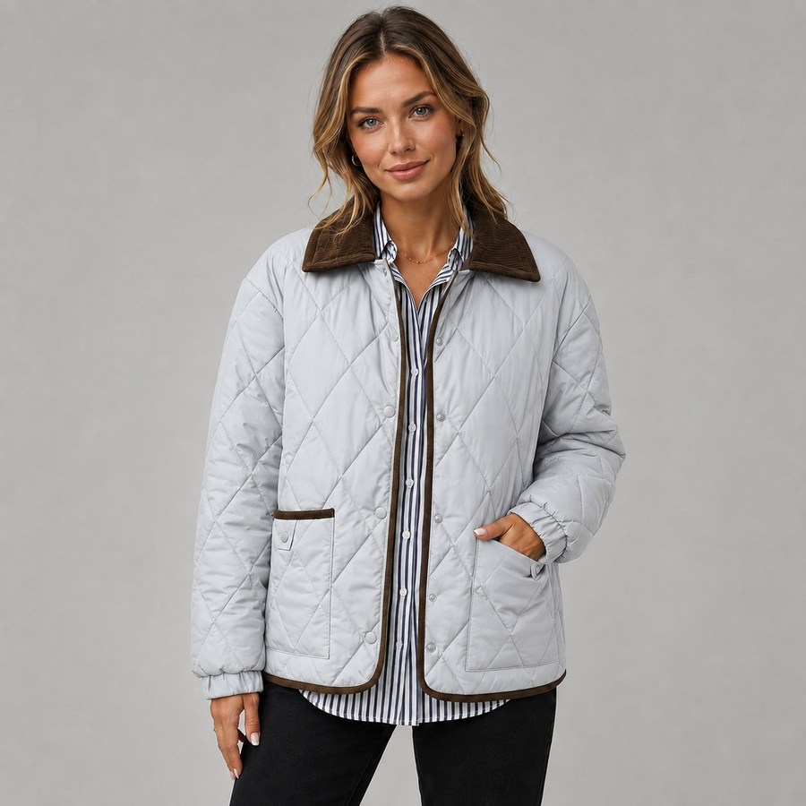 Women's cropped check quilted jacket with contrast collar