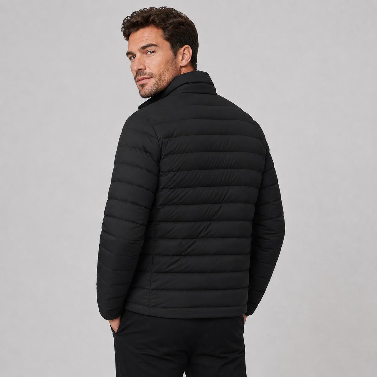 Men's lightweight stand collar puffer jacket