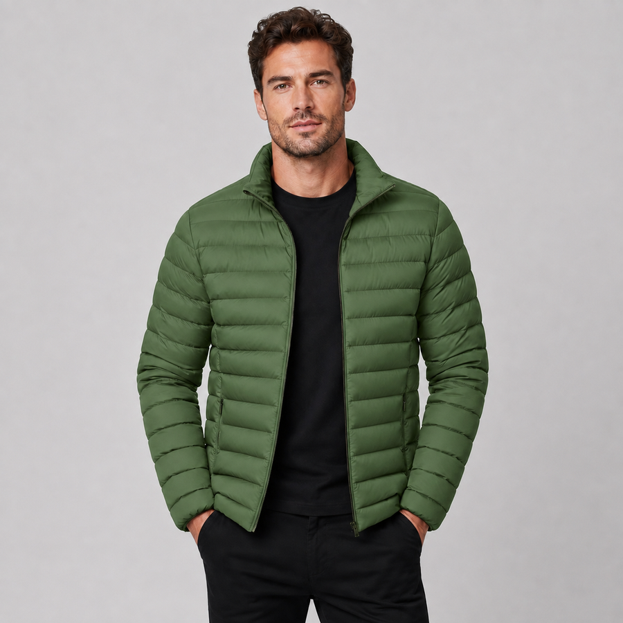 Men's lightweight stand collar puffer jacket
