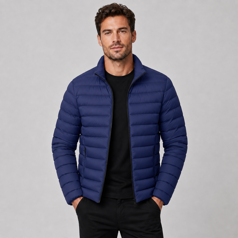 Men's lightweight stand collar puffer jacket