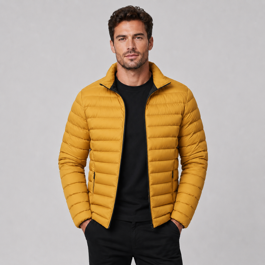 Men's lightweight stand collar puffer jacket