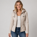 Women's leather-look zip-up jacket with detachable hood