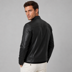 Men's leather-look stand collar biker jacket