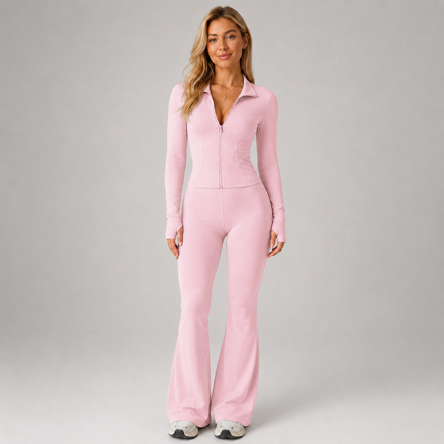 Women's ribbed zip top and flared trouser co-ord set