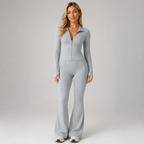 Women's ribbed zip top and flared trouser co-ord set
