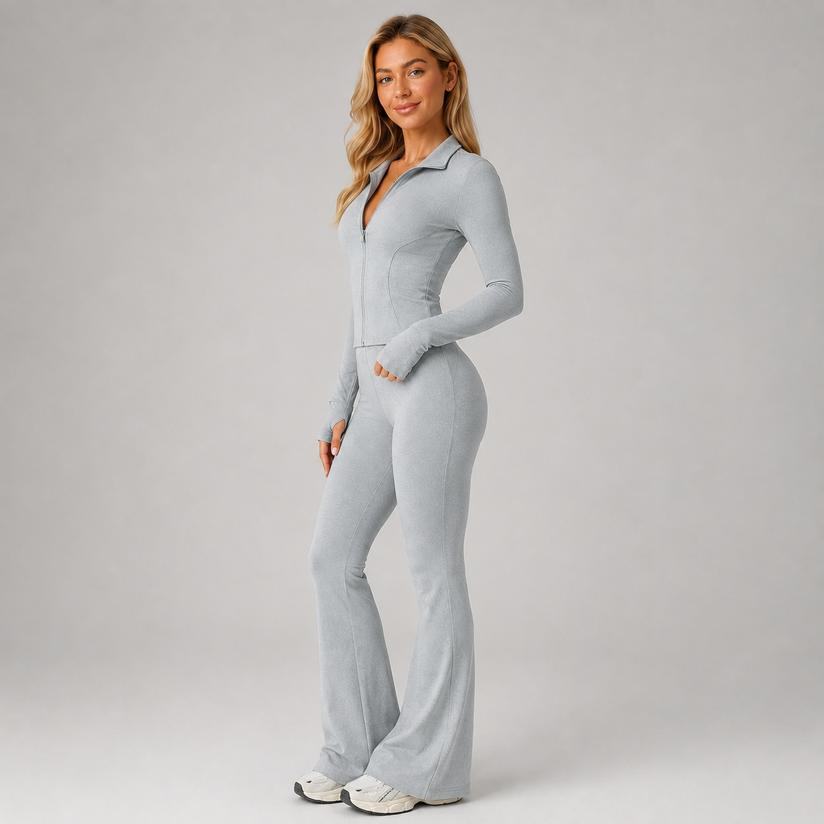 Women's ribbed zip top and flared trouser co-ord set