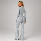 Women's ribbed zip top and flared trouser co-ord set