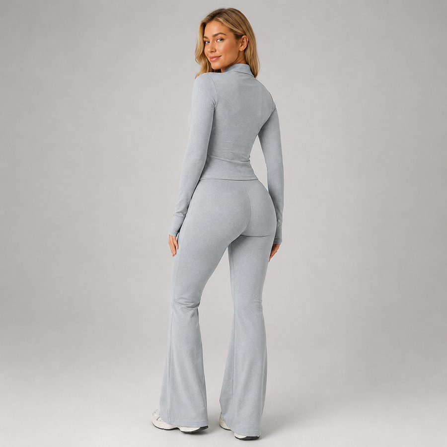 Women's ribbed zip top and flared trouser co-ord set