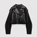 Women's leather-look belted biker jacket