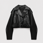 Women's leather-look belted biker jacket