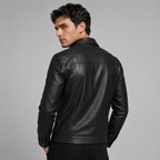 Men's vintage leather-look biker jacket