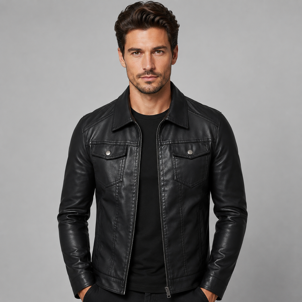 Men's vintage leather-look biker jacket