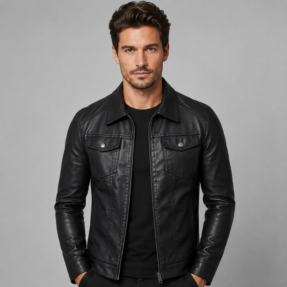 Men's vintage leather-look biker jacket
