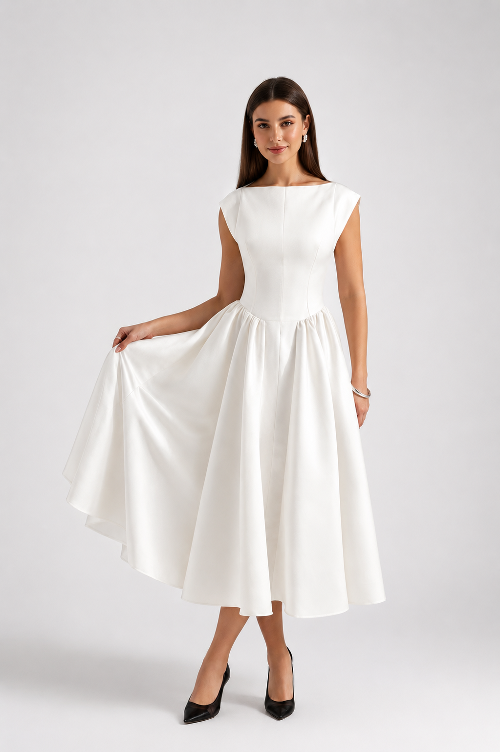 Women's Sleeveless Midi Dress Round Neck Flowy Fit - Parker and Grant