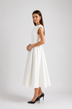 Women's Sleeveless Midi Dress Round Neck Flowy Fit - Parker and Grant
