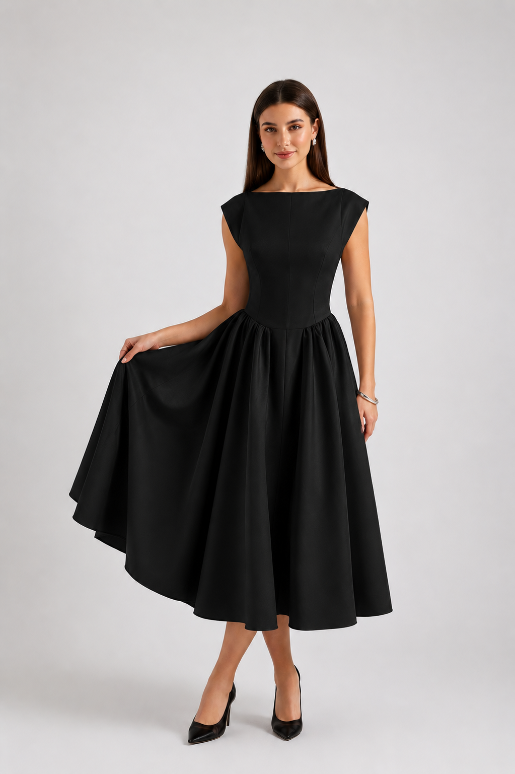 Women's Sleeveless Midi Dress Round Neck Flowy Fit - Parker and Grant
