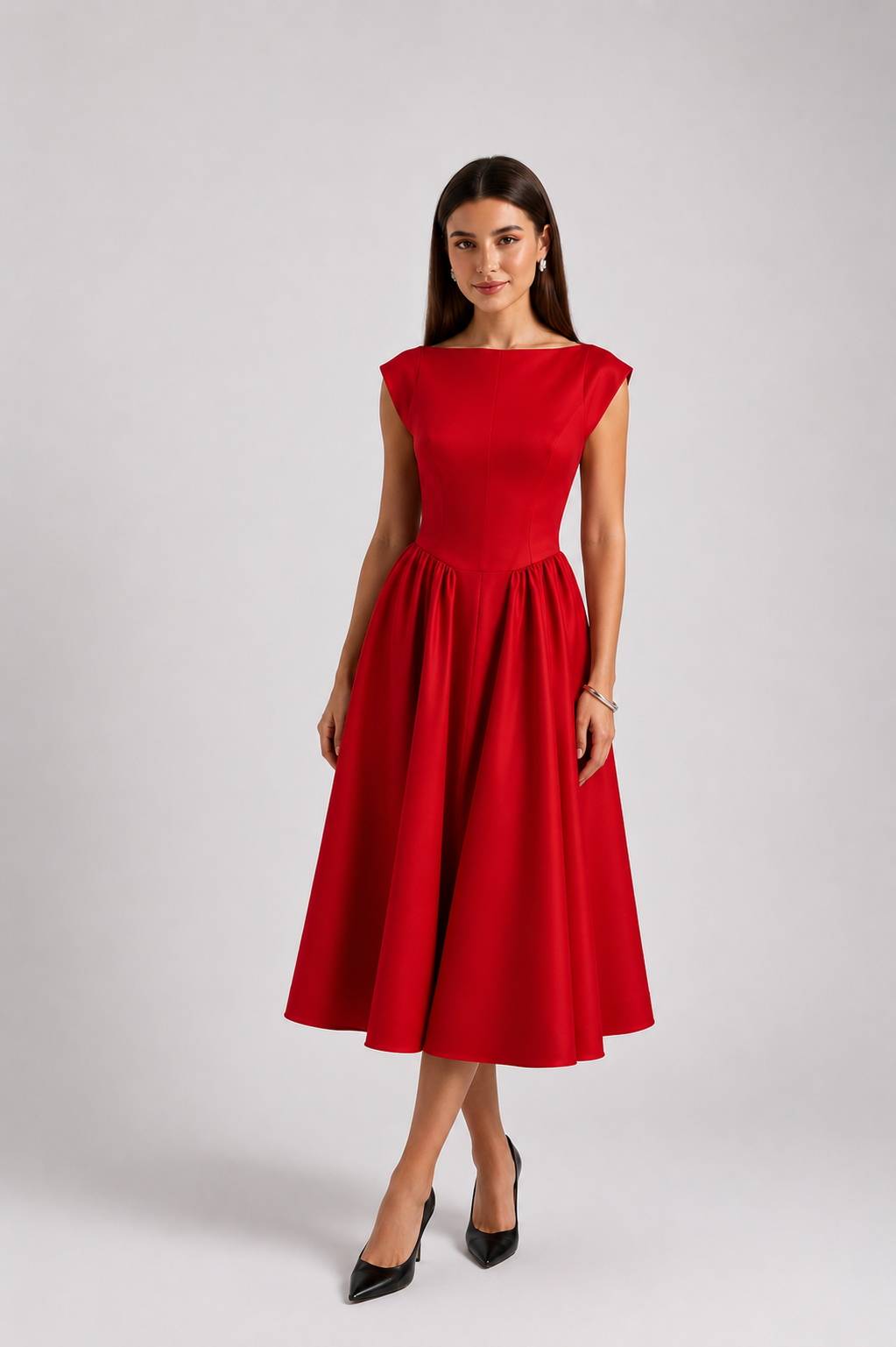 Women's Sleeveless Midi Dress Round Neck Flowy Fit - Parker and Grant