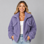 Women's collared zip-up borg teddy jacket